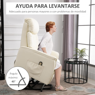 Sillón Levanta Personas Sillón de Relax Elevador con Reposapiés Mando a Distancia Reclinación Eléctrica Bolsillo Lateral Carga 150 kg 80x94x104 cm Crema