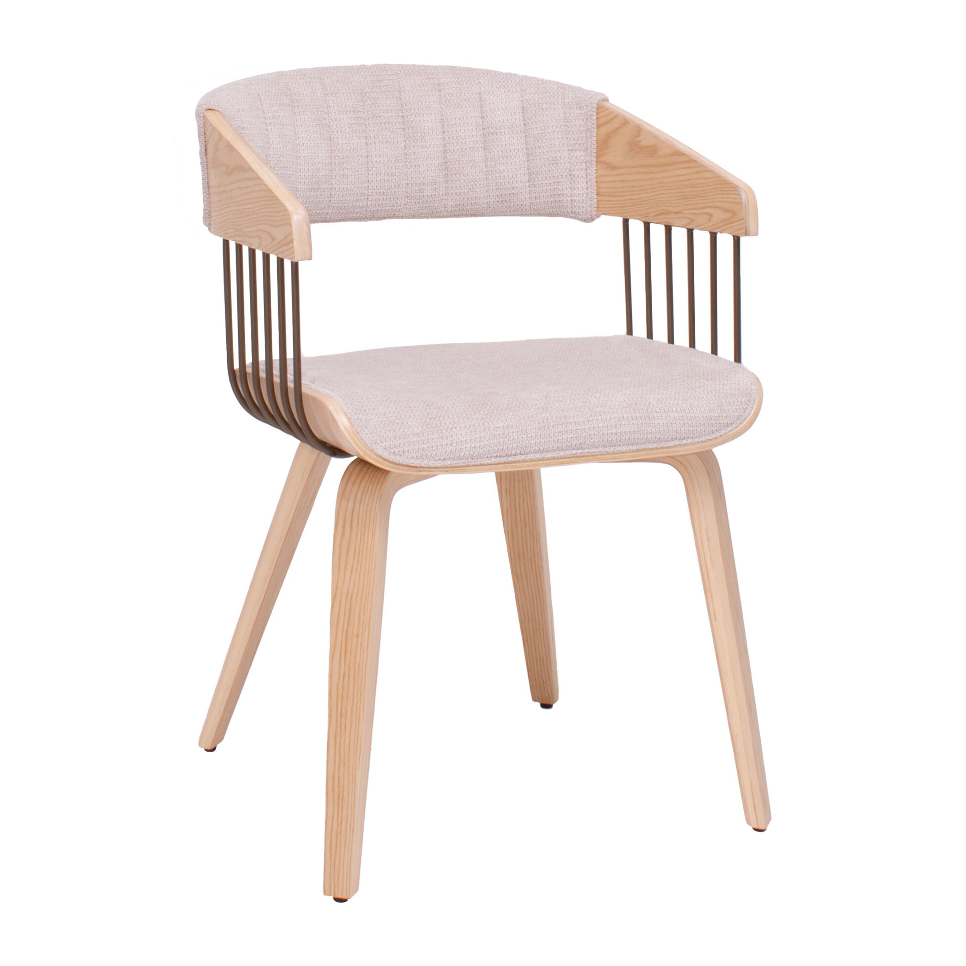 Brema - Set 2 Sedie Imbottiti 51x78x42,5 cm in Legno di Plywood e Tessuto Beige