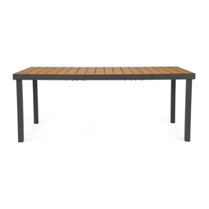 Tavolo da giardino SANTANDER con piano effetto legno e struttura in alluminio antracite, 190×90 cm