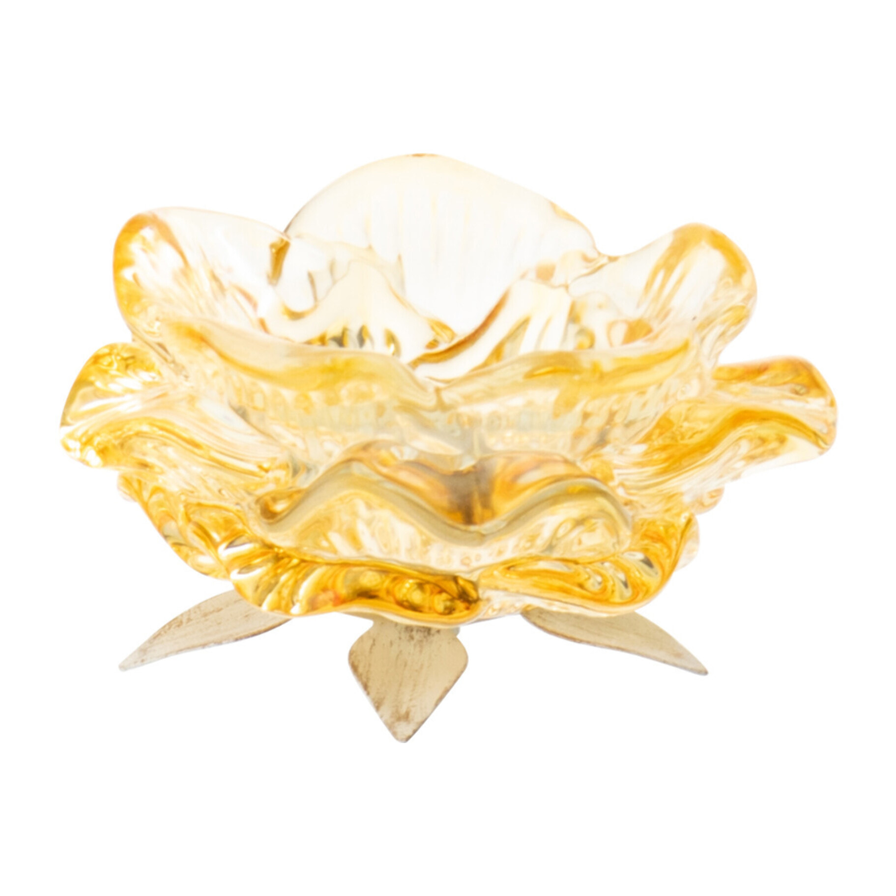 J-Line Photophore Fleur - verre - jaune - 2 pièces