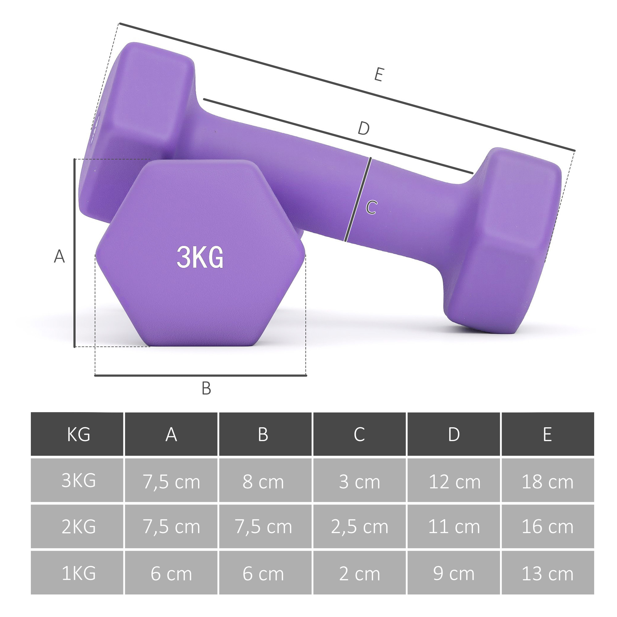 Support noir pour 6 haltères vinyles - 6 haltères incluses total 12 Kg - noir rose bleu violet