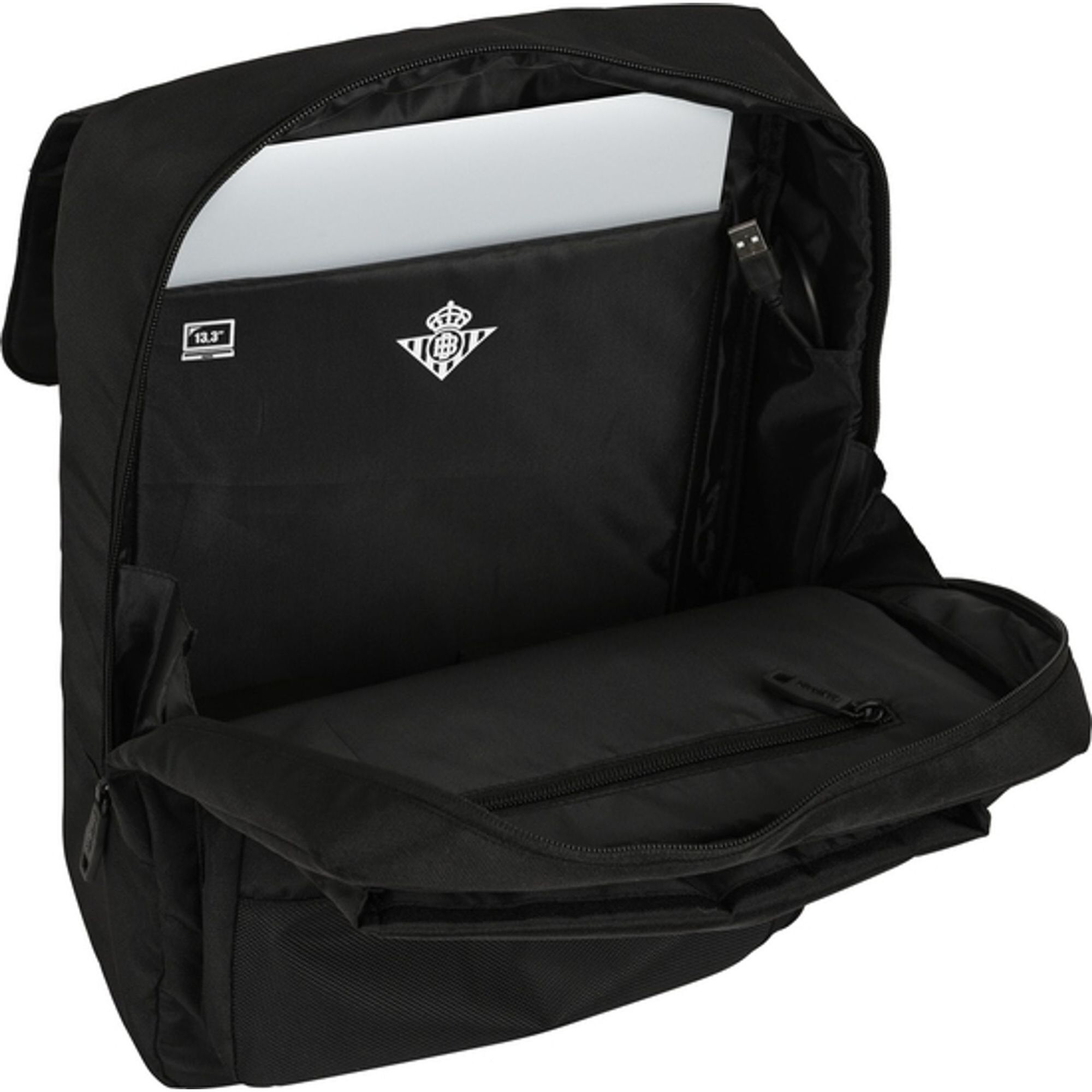 Mochila con solapa portatil 13,3+usb real betis balompie premium