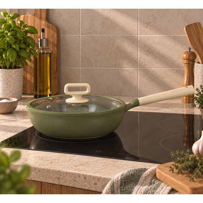 Sauteuse 28cm en fonte d'aluminium avec couvercle vert - tous feux ANNA