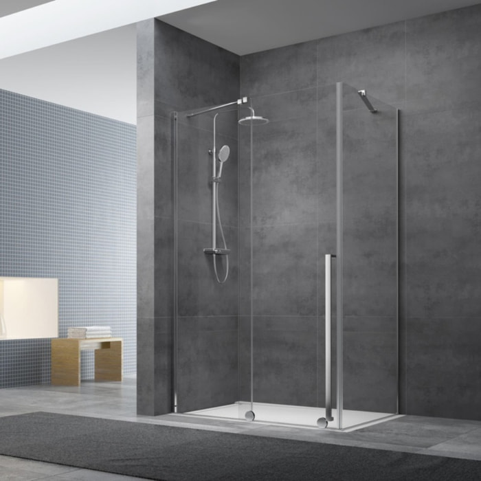 Walk-In Xmotion paroi latérale pour porte de douche 87,5 cm, verre transparent, chrome (SATWIXMSTENA90CR)