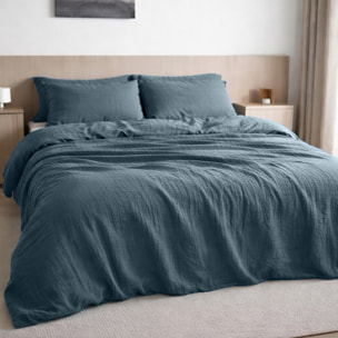 Housse de couette 100% gaze de coton lavé bleu pétrole