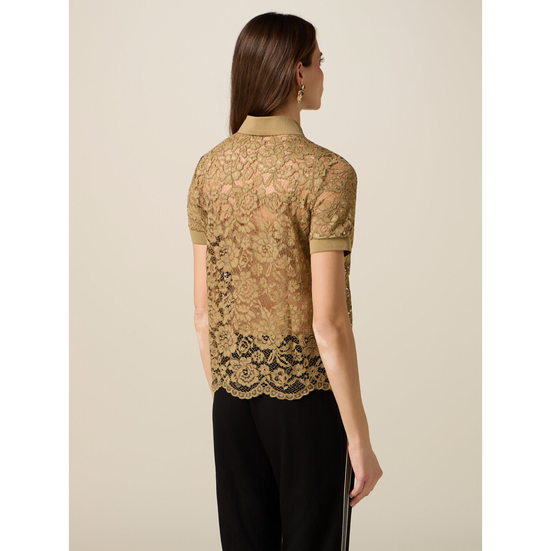 Oltre - T-shirt polo in pizzo - Verde militare