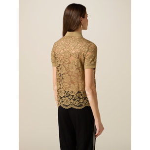 Oltre - T-shirt polo in pizzo - Verde militare