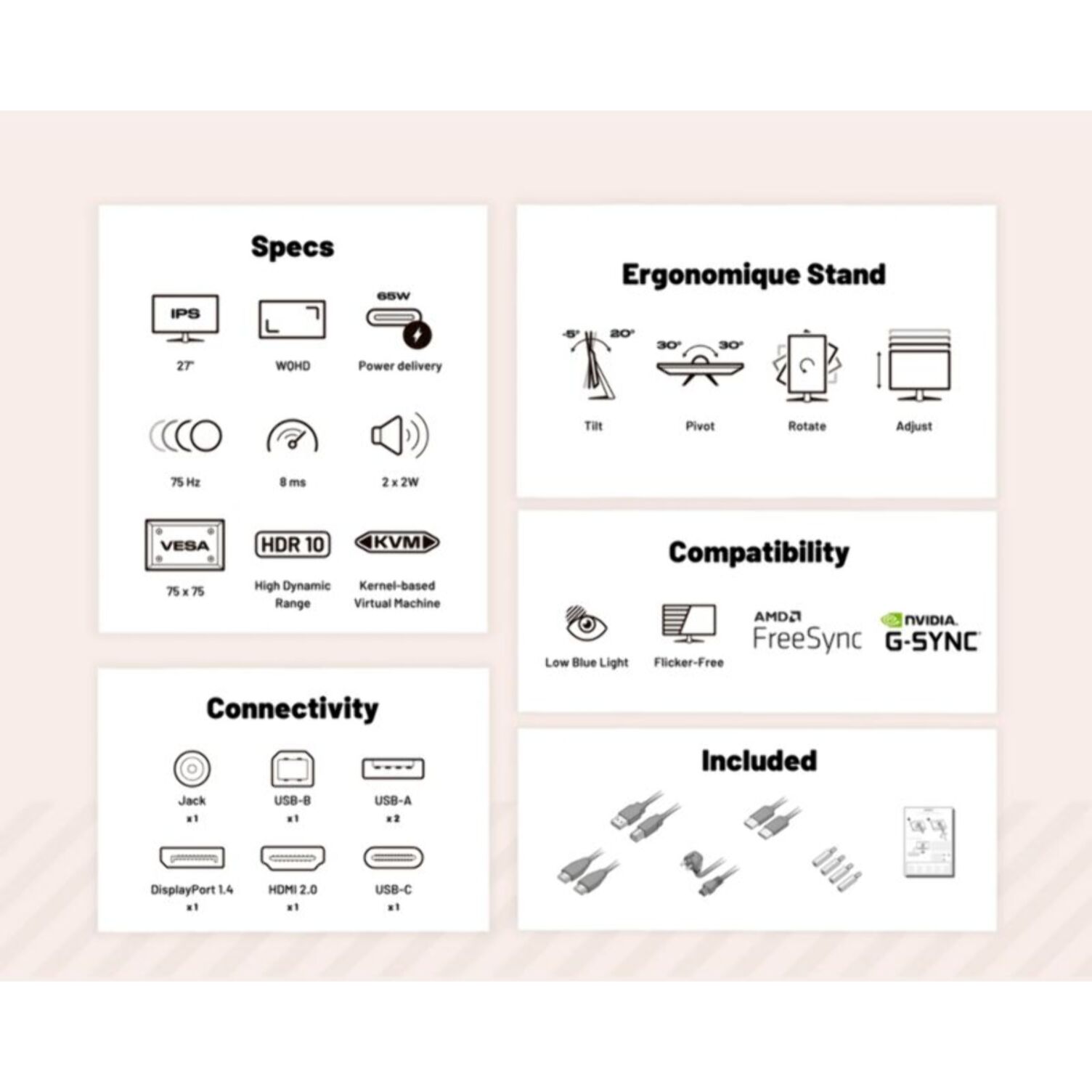 Ecran PC JAPANNEXT JN-I27QR-C65W-HSP 27'' IPS Blanc