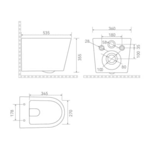 Tornado Rimless WC suspendu 53,5 cm sans bride avec abattant SoftClose, effet Tornado Flush, noir mat (CE142010RTORPBKM)