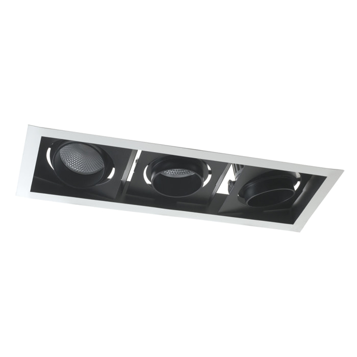 Incasso LED APOLLO antiriflesso in bianco e nero con tre luci spot orientabile 3xW 4000K (luce naturale)