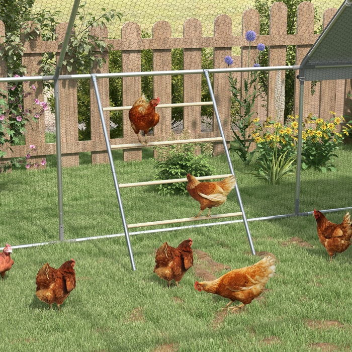 Percha para Gallinas de 4 Niveles, Escalera de Madera y Acero Galvanizado para 4-6 Gallinas, 140x86 cm, para Gallineros de Tubos Metálicos de 25 mm, Natural