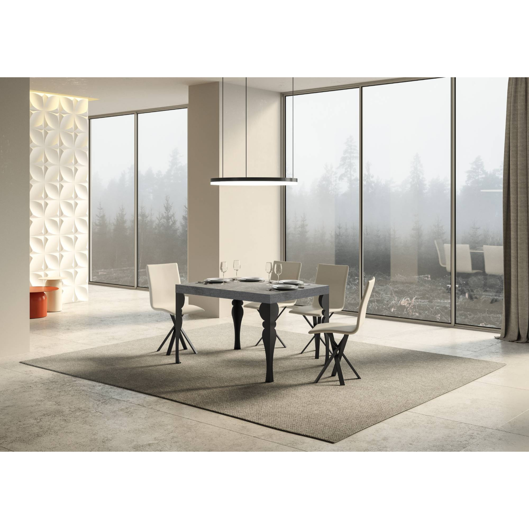 Table Paxon Extensible Dessus Ciment 90x130 Allongée 234 cadre Anthracite