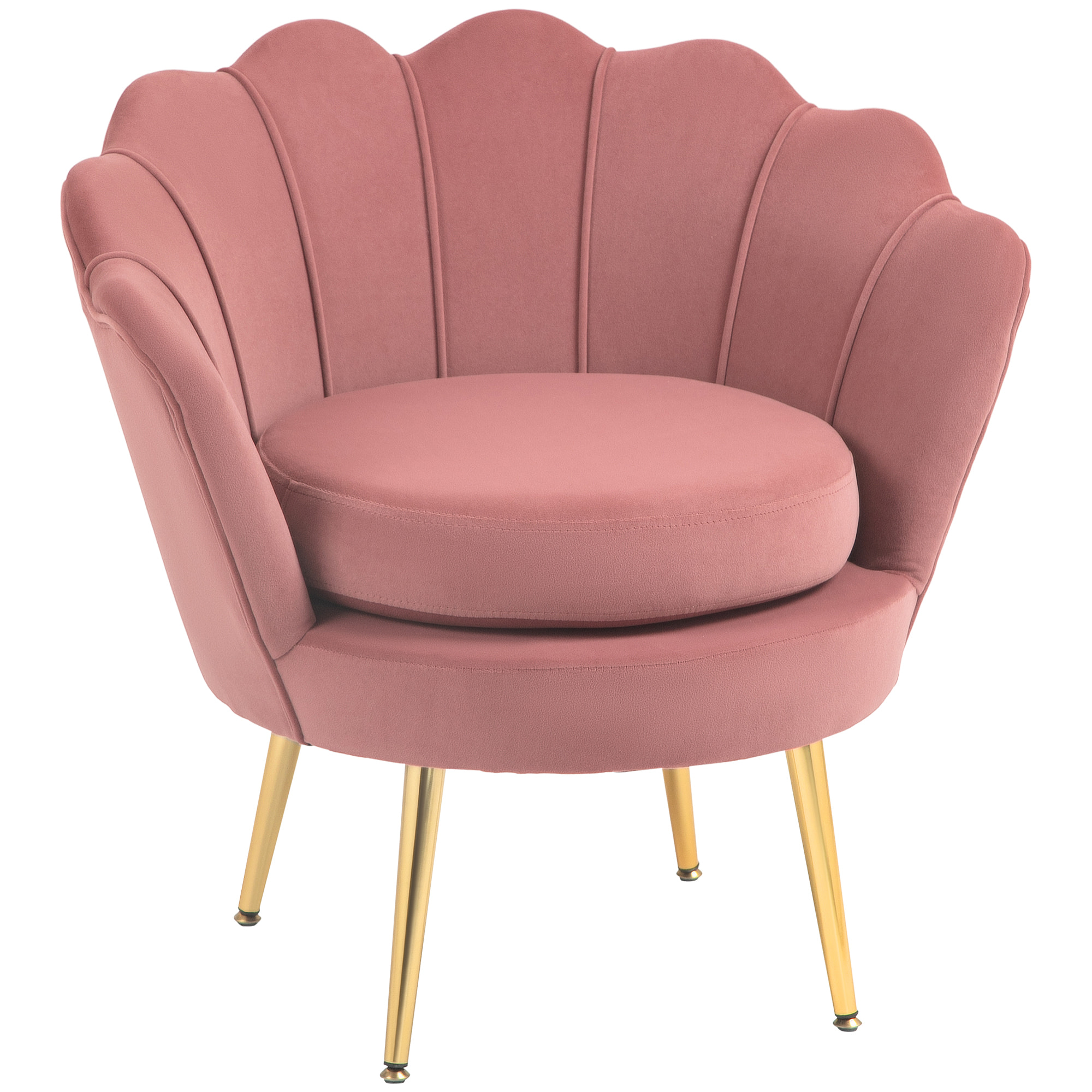 Butaca de Salón Tapizada en Terciopelo Sillón Butaca de Dormitorio con Respaldo en Forma de Concha y Patas Doradas para Comedor 76x67x74 cm Rosa