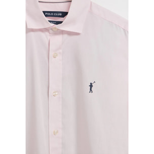 Camicia slim in popeline rosa con logo Rigby Go ricamato