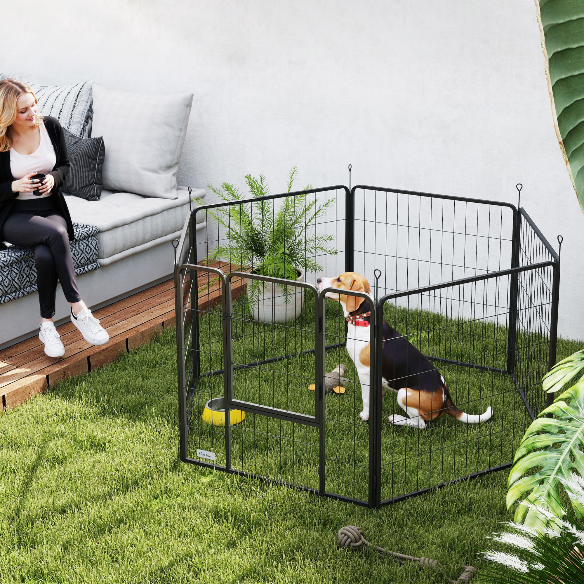 Parque para Perros de 6 Paneles de 80 cm de Altura, Vallas para Perros de Acero Plegable, con Puerta, para Interior y Exterior, Negro