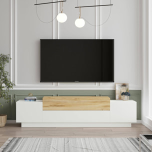 Mobile porta TV Diemmell, Credenza da soggiorno, Armadio basso per TV, Base parete attrezzata, 160x37h39 cm, Quercia e Bianco