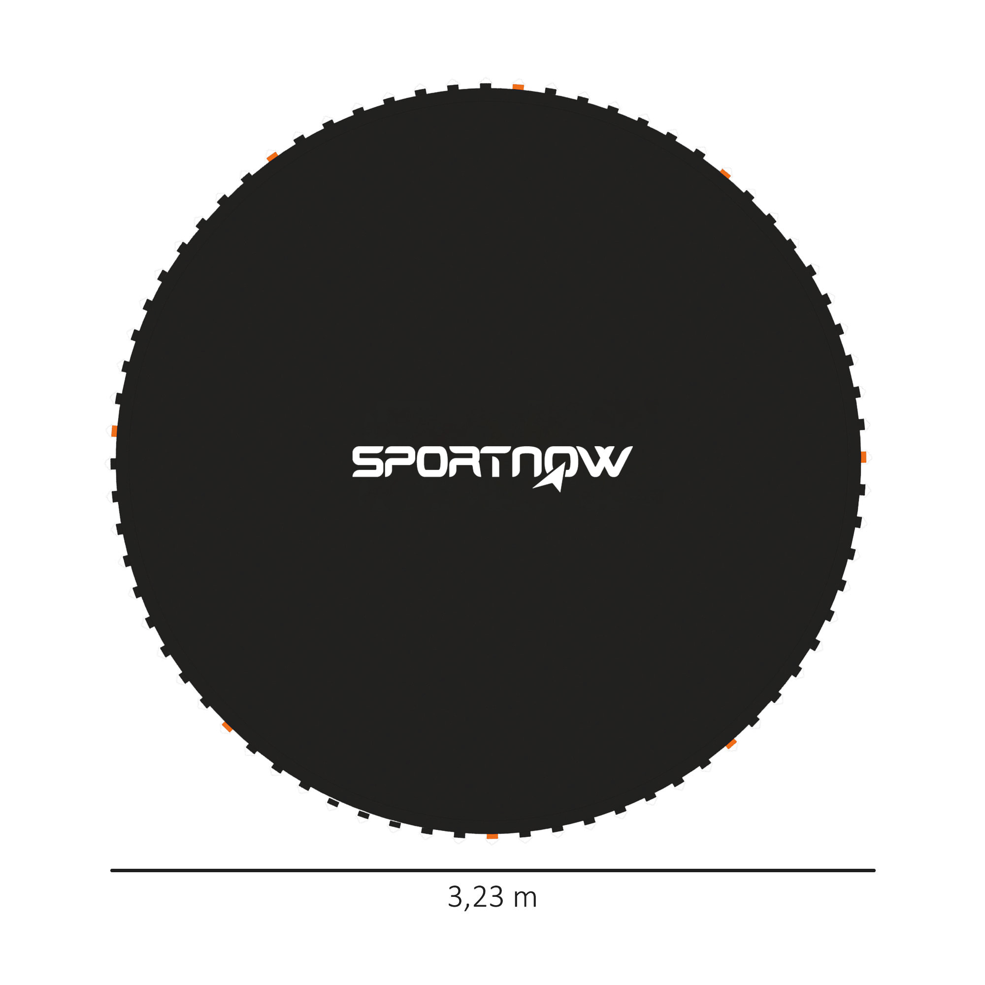Tapete de Repuesto para Trampolín Ø323 cm Colchoneta para Trampolín de 12 Pies con 72 Ganchos en Forma de V Anti-UV y 8 Filas de Costuras Carga 120 kg Negro
