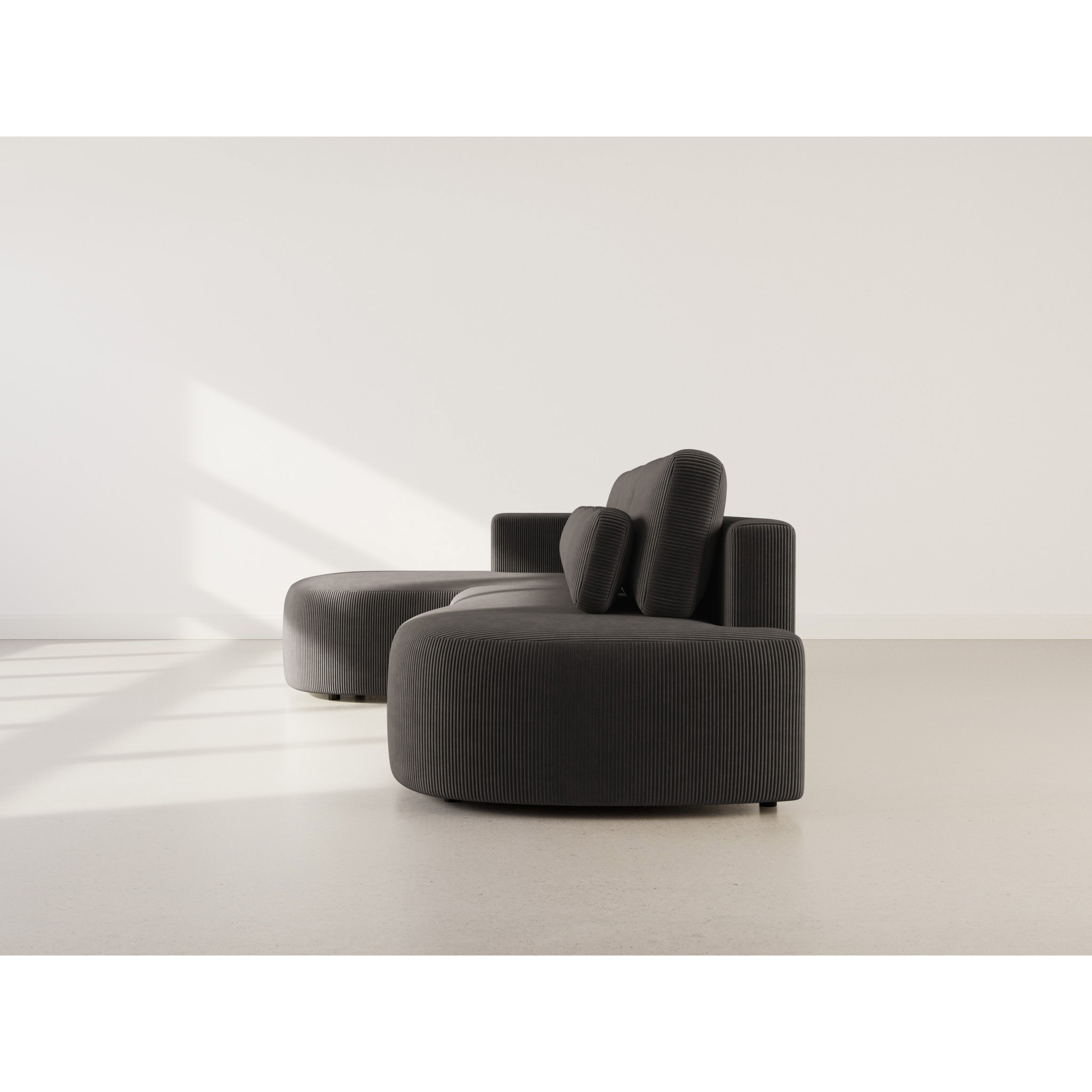 Mahina - canapé d'angle gauche 4 places convertible avec coffre en velours côtelé - Gris foncé