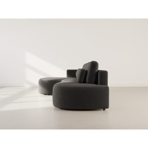 Mahina - canapé d'angle gauche 4 places convertible avec coffre en velours côtelé - Gris foncé