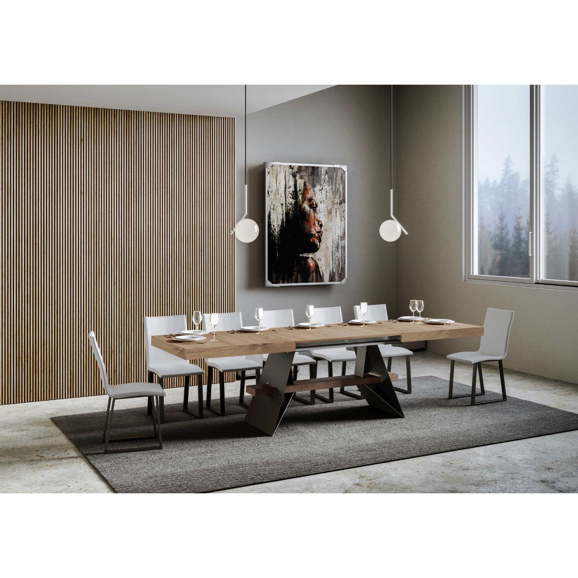 Table Baita Extensible Dessus Chêne Nature 90x160 Allongée 420 cadre Anthracite