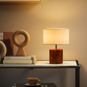 Lámpara de Mesa Rústica, Lámpara de Mesita de Noche con Base de Madera, Pantalla de Lino, Interruptor Basculante, para Dormitorio, Salón, E27, 40W, Marrón Oscuro