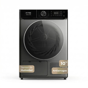 EVVO Secadora 10 kg bomba de calor Nature SR10, Clase energética E, AirWash, Sensor de humedad, Antiarrugas, Inicio diferido, inox