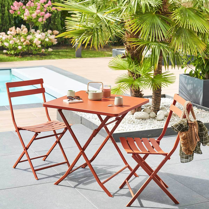 Table de jardin pliante carrée "Greensboro" ambre 2 places en acier traité époxy