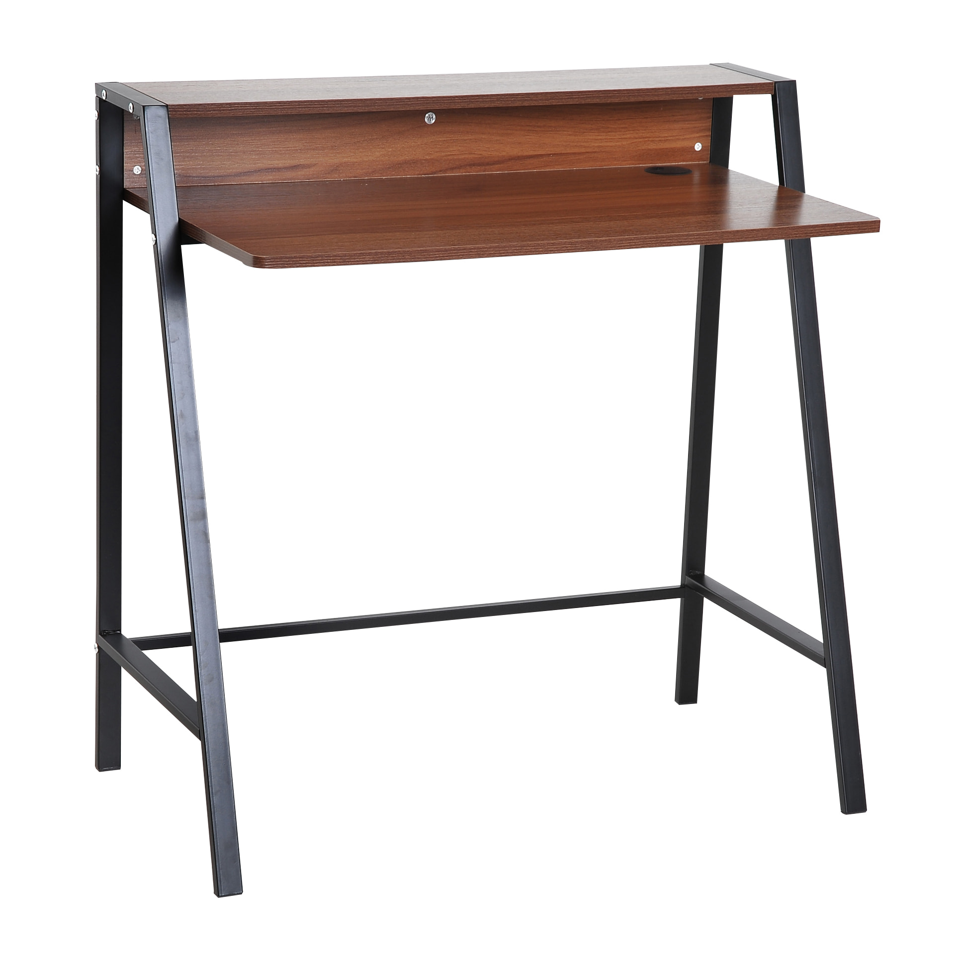 Bureau secrétaire bureau informatique dim. 84L x 45l x 85H cm style néo-rétro étagère coloris noyer noir