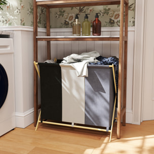 Cesto para Ropa Sucia Plegable con 3 Compartimentos Capacidad de 129L Cesta para la Colada con Estructura Forma de X de Bambú y Bolsas Extraíbles 75x48x67 cm Multicolor