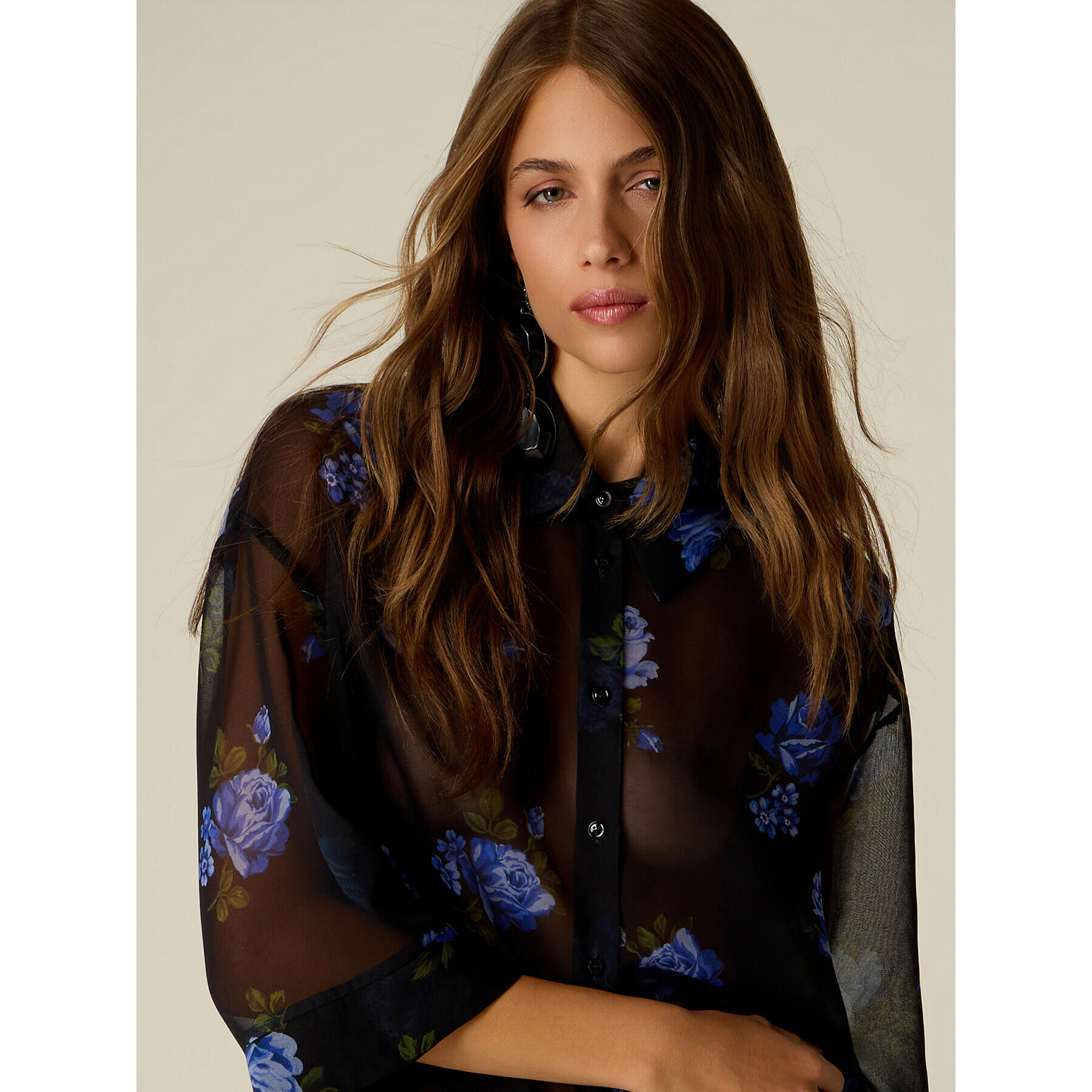 Oltre - Camicia in georgette a fantasia floreale - Nero