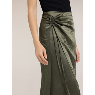 Motivi - Falda de raso con drapeado - Verde militare