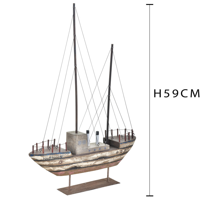 Barca Legno Anticata 50X69H Cm - Pezzi 1 - 50X69X11cm - Colore: Altro - Bianchi Dino - Marina, Decori Tema Marino