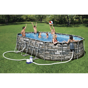 Bestway Piscine hors sol tubulaire ovale Bestway Power Steel Comfort Jet 610 x 366 x 122 cm décor pierres
