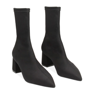 Tronchetto nero in tessuto, tacco largo 6 cm