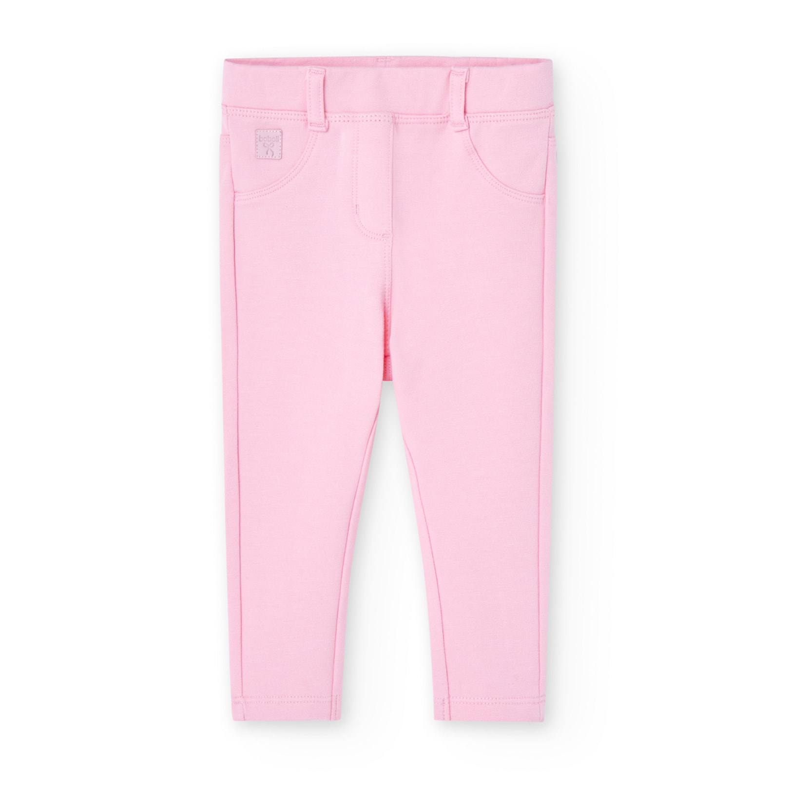 PantalÃ³n elÃ¡stico para niÃ±a en felpa lisa de color rosa