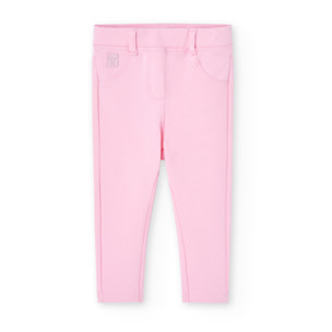 PantalÃ³n elÃ¡stico para niÃ±a en felpa lisa de color rosa