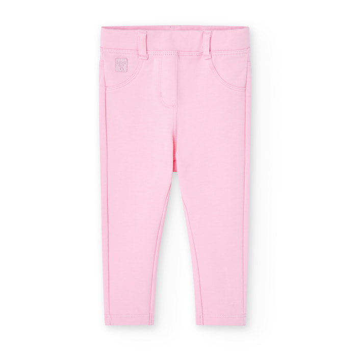 PantalÃ³n elÃ¡stico para niÃ±a en felpa lisa de color rosa