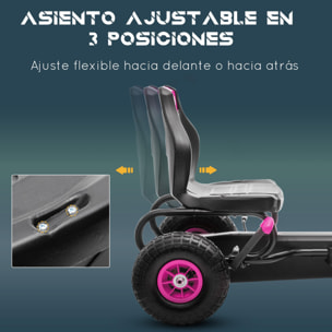 Kart Pedales Coche de Pedales para Niños de 5-12 Años con Asiento Ajustable Neumáticos Inflables Amortiguador y Freno de Mano Carga 50 kg Negro y Rosa