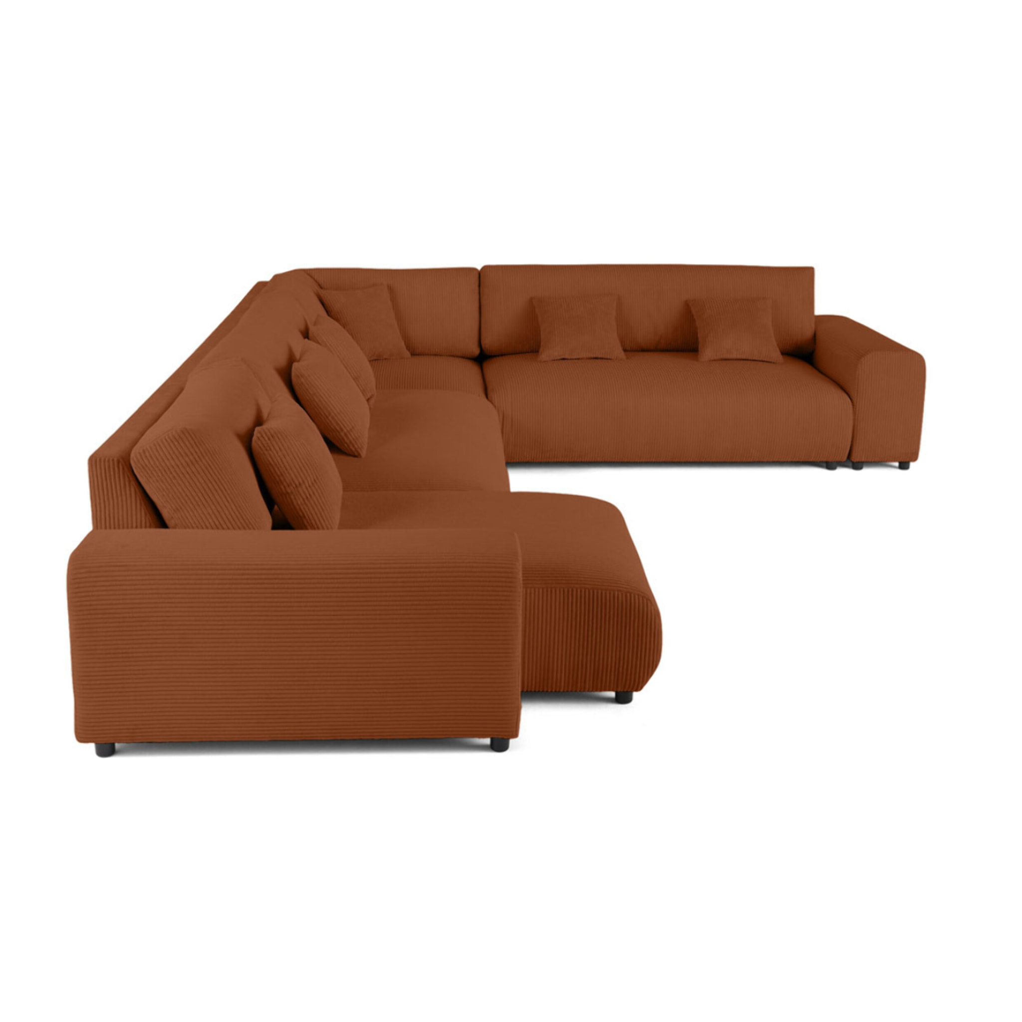 Garance - canapé modulable d'angle droit - 8 places - en velours côtelé - Terracotta