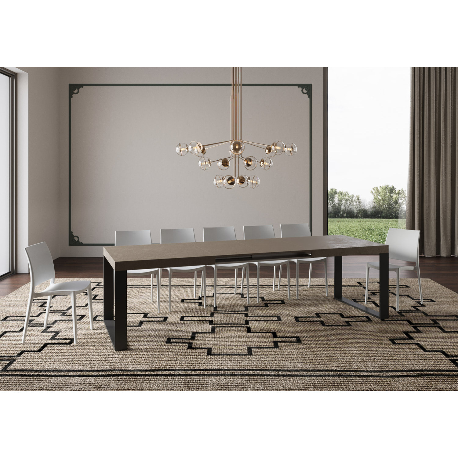 Table extensible 90x180/440 cm Tecno taupe pieds anthracite