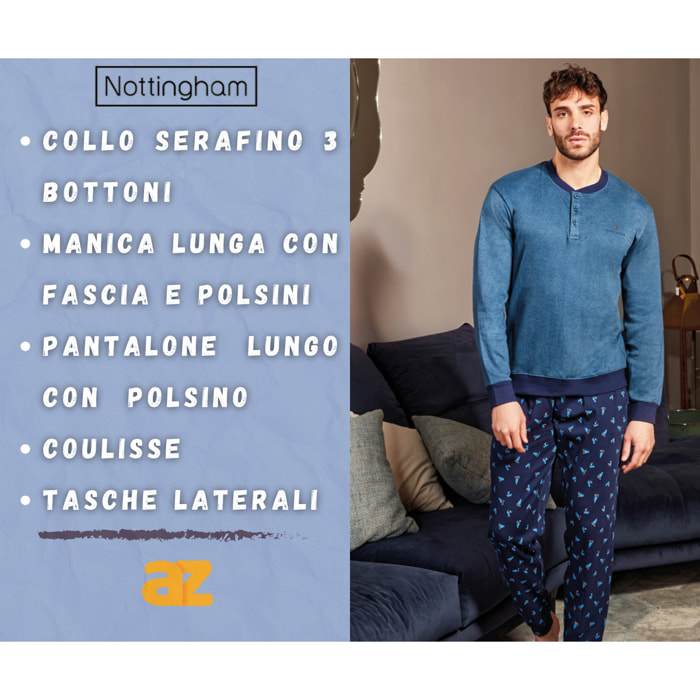 Pigiama Uomo lungo invernale in Cotone Interlock Nottingham, Art. FR44504 Jeans Melange