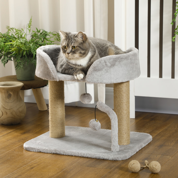 Árbol Rascador para Gatos Pequeños Altura 42 cm Árbol para Gatos con Nido Bolas Colgantes y Postes de Sisal 48x38x42 cm Gris Claro