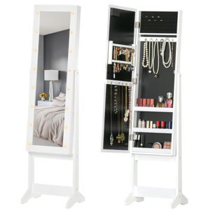 Armoire à bijoux armoire de rangement sur pied boîte à bijoux avec miroir multi-rangement éclairage LED blanc