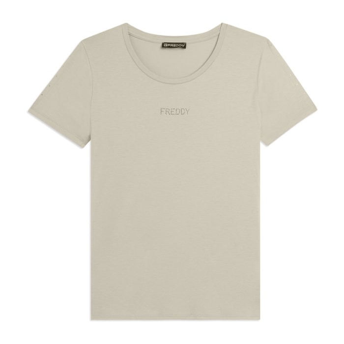 T-shirt manica corta con dettaglio cut out e strass