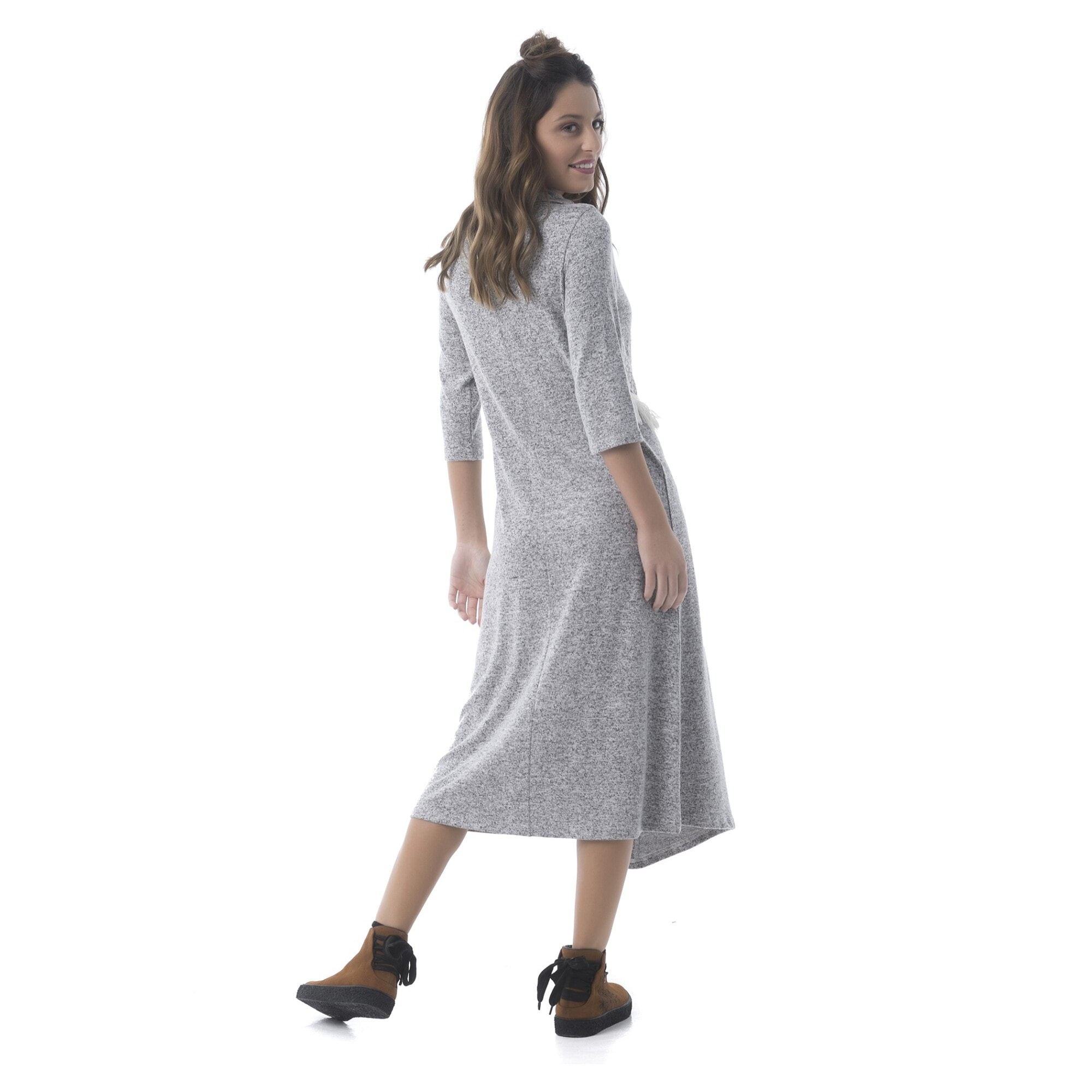 Mamatayoe Vestido Almendra Para Mujer, Manga Tres Cuartos, Escote Cuello Vuelto, Gris