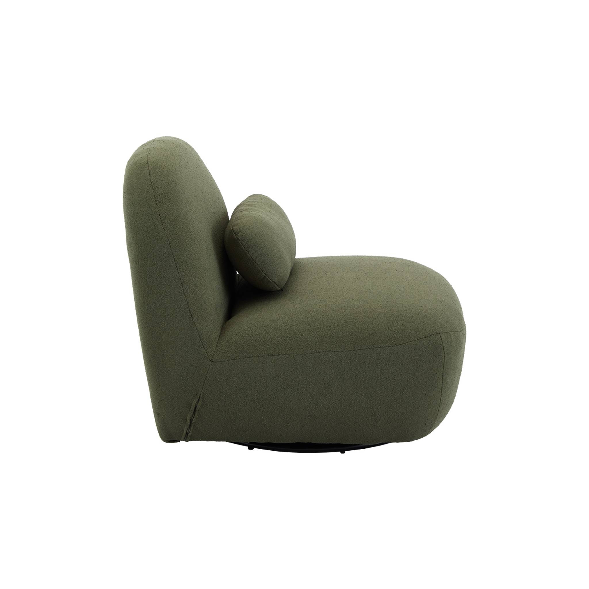 Fauteuil pivotant 360° en bouclette texturée vert kaki foncé . piètement en métal noir mat - SPINO