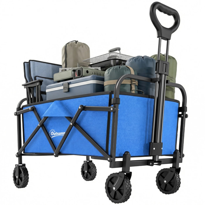 Carro Playa con Ruedas, Carro de Jardín Plegable con Mango Ajustable, Marco de Metal, Carga 68 kg, Carrito Transporte para Todo Terreno, Jardín, Campaña, Compra, Azul