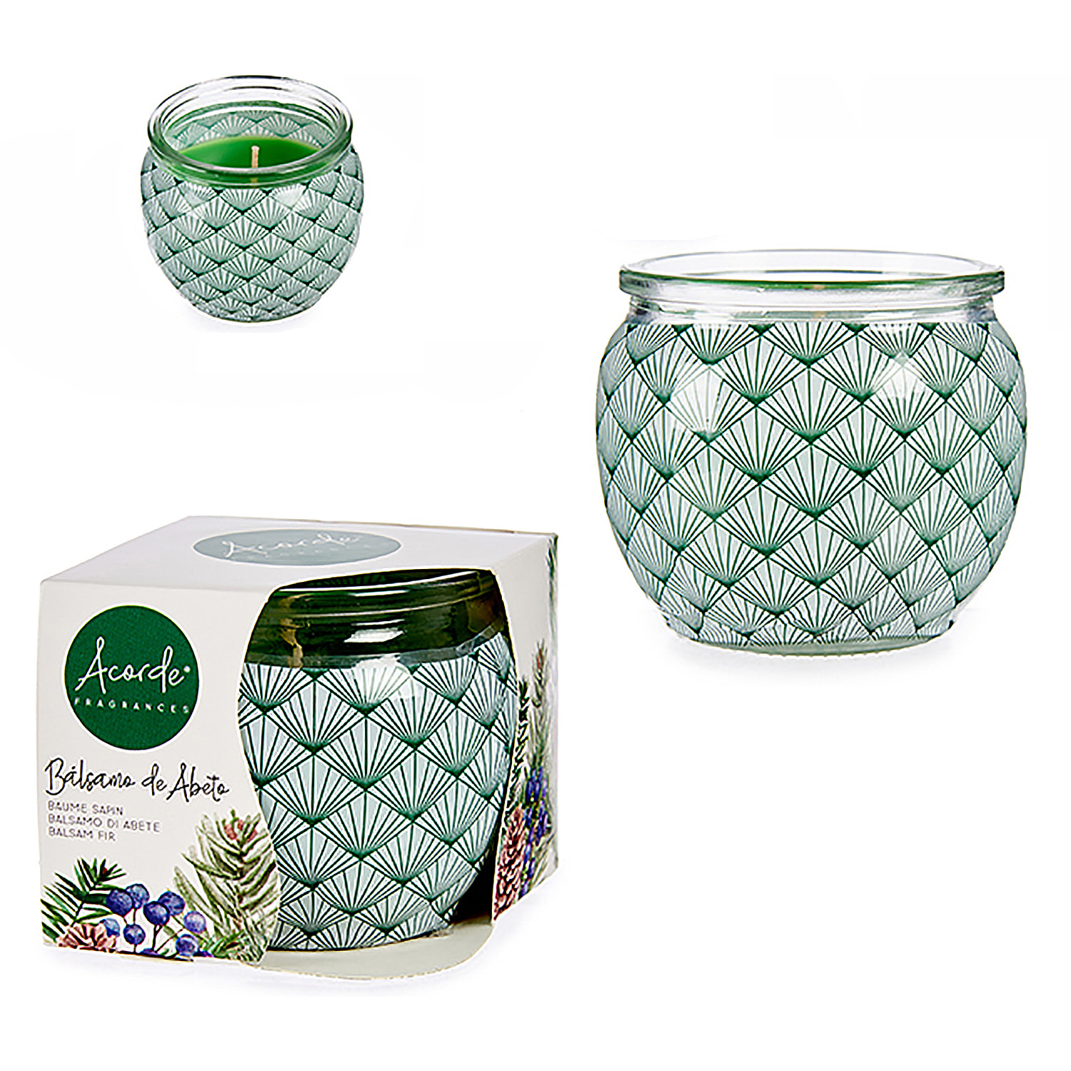 Candela profumata in barattolo di vetro profumo di balsamo di abete.