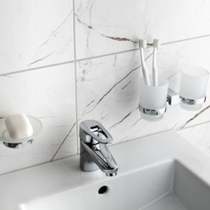 Multi set double pot à brosse à dent + distributeur de savon en verre dépoli, chrome (ELEMULTI-SET4)