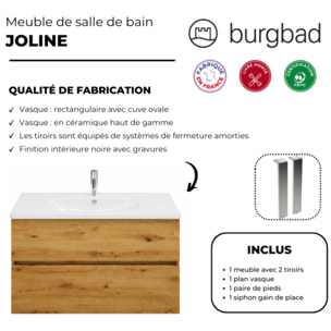 Meuble de salle de bain simple vasque 100 cm BURGBAD Joline chêne